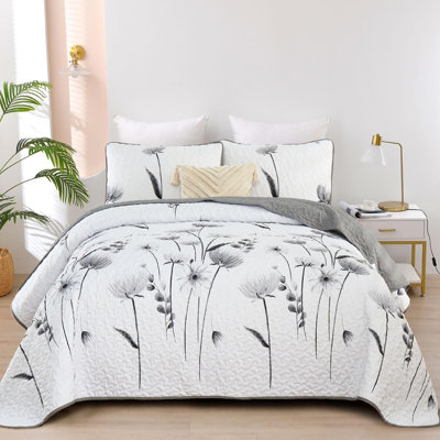 2 Pieces Floral Quilt Set Lightweight Farmhouse Style Coverlet Sets For All Season