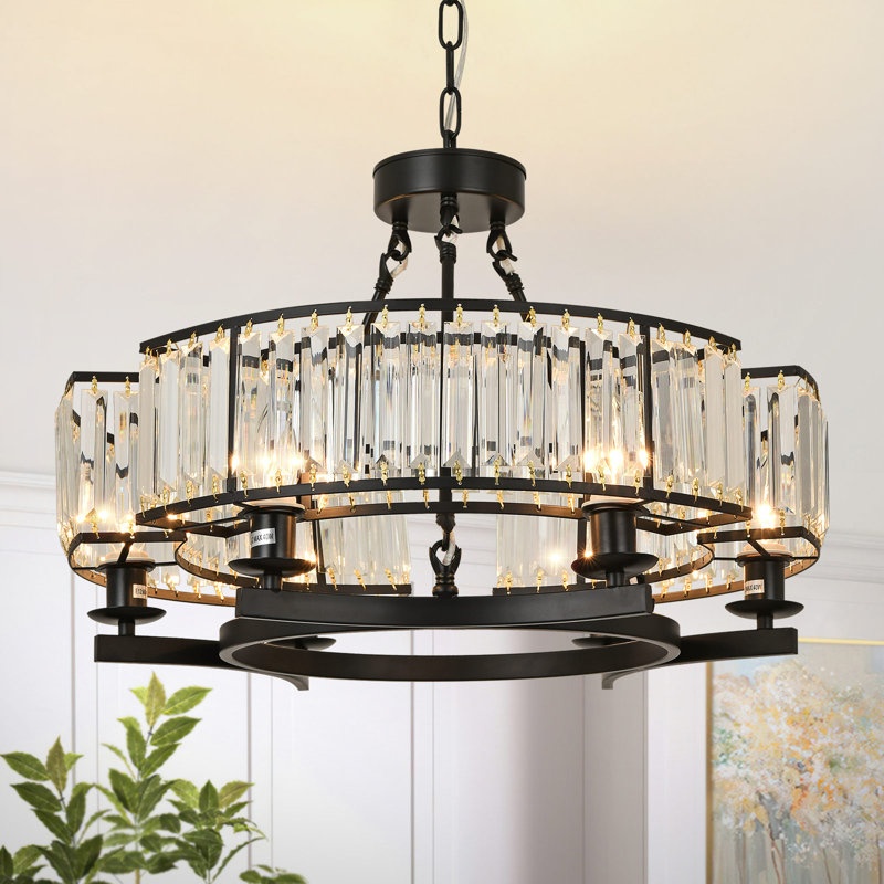 Zury 6 - Light Dimmable Wagon Wheel Chandelier, Matte Black