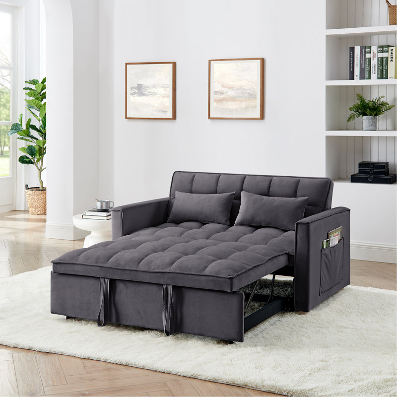 54,33 po Canapé-lit pliable polyvalent en 3 longueurs, canapé-lit moderne, canapé-lit en velours, dossier réglable (GRIS)