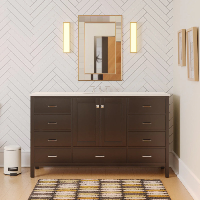 Claudett 60'' Single Bathroom Vanity with Top, Chocolate, Engineered White