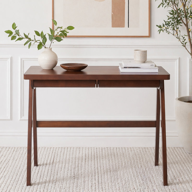 Bureau d'ordinateur en bois massif avec tiroir de rangement et pieds en A stables