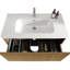Meuble-lavabo rayé en chêne naturel 36 po, fixé au mur, pré-assemblé, lavabo en céramique blanche, quincaillerie, pelliculage, chêne en forme de U moderne, lavabo, bords arrondis, tiroir spacieux avec