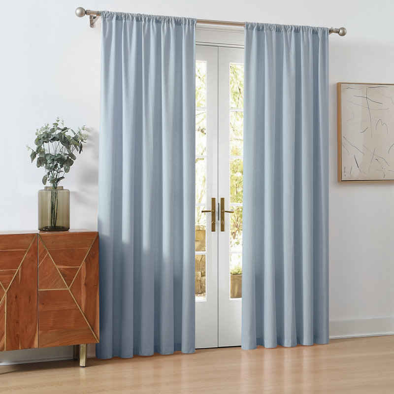 Cannon Solid Cotton Percale  Window Curtain Pair, 50" W x 84" L, Light Blue