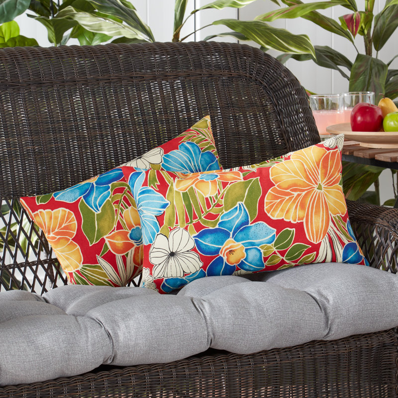 Henrich Indoor/Outdoor Striped Lumbar Pillow, Aloha Red