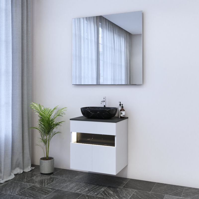 Lieke 23.6'' Single Bathroom Vanity with Top, Black, Black
