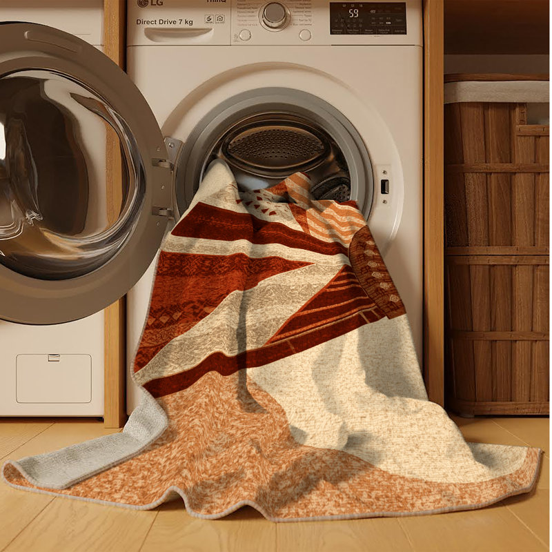 Tapis lavable à la machine à motif géométrique d'inspiration mondiale Benson - beige, 7 x 9