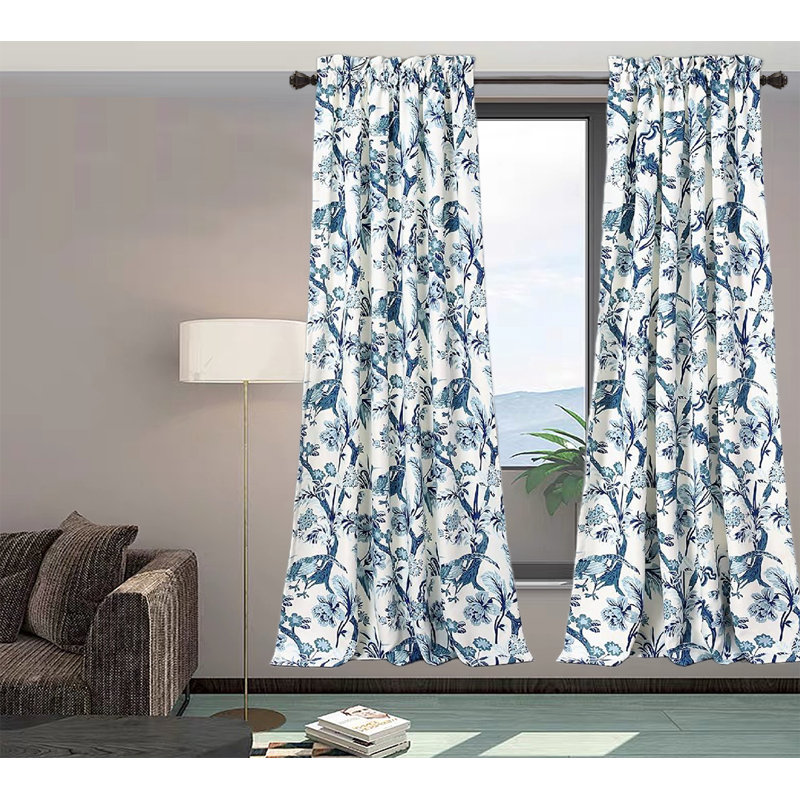 Dolores Blue Floral Room Darkening Polyester Window Panels, 52" x 84"