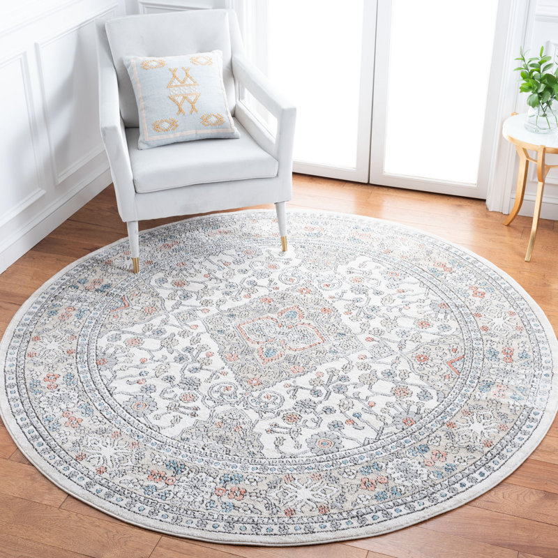 Domenic Oriental Ivory Area Rug, Round 6'7"
