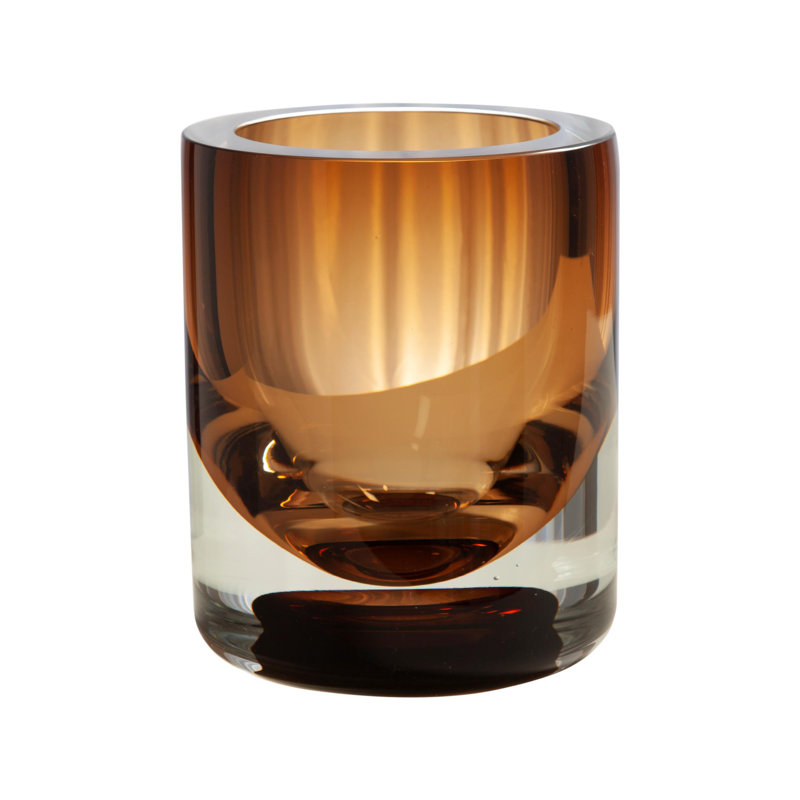 Thick Cylinder Vase-Amber Tobacco, 12.5" H x 7" W x 7" D