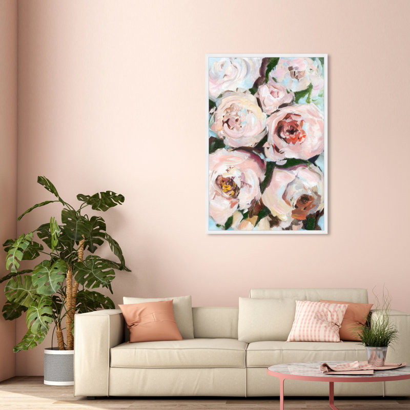 Magnifiques pivoines - peinture encadrée, Cadre blanc, H 56 po x l 38 po