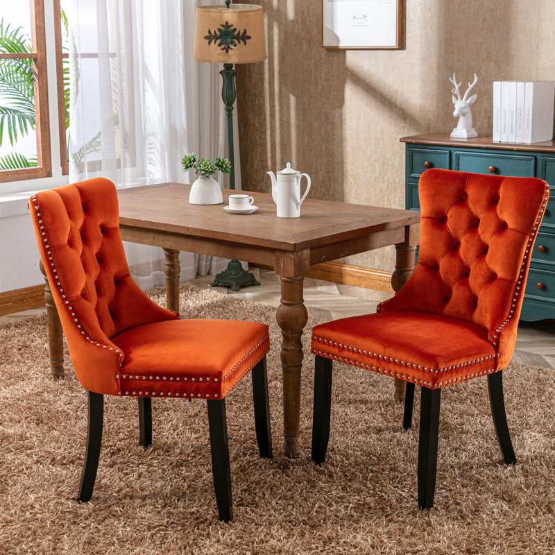 Ensemble de 2 tapis en velours Cleland avec dossier haut de gamme, Orange, Noir