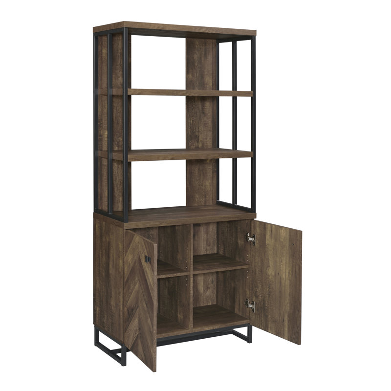 Lomba Wooden Bookcase with 3 Tier Shelves and 2 Doors, Brown