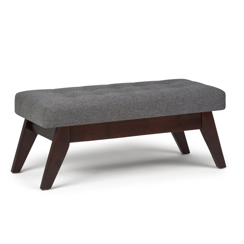 Banc de repose-pieds capitonné moderne Mid-Century l 40 po avec structure en bois massif Draper, Gris ardoise