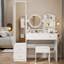 Armoire à miroir pleine grandeur + coiffeuse à miroir rond à DEL + tabouret rembourré, avec 2 centrales électriques + 2 centrales USB, miroir à DEL de 17 po de diamètre, commande tactile, 3 couleurs, luminosité réglable, grand bureau, coiffeuse d-994040