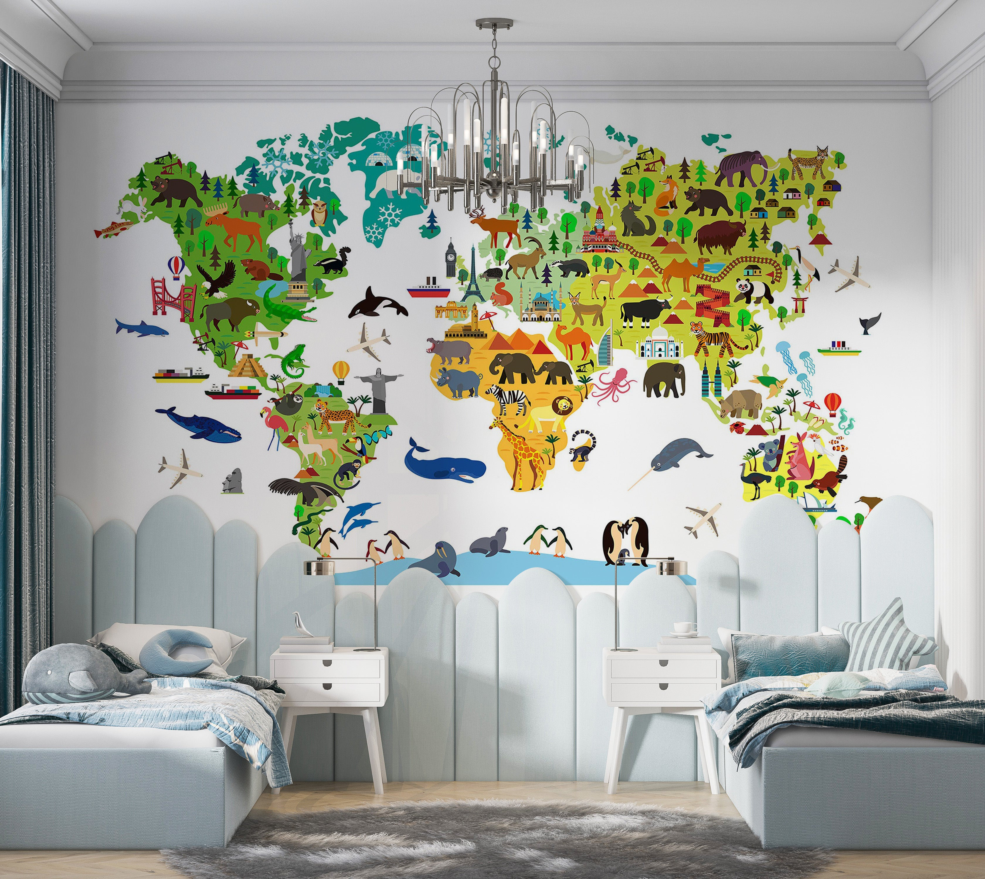 Zoomie Kids Premium Wallpaper Wall Mural - Animal World Map | Wayfair