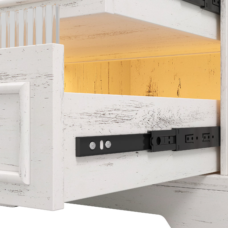 3-Drawer Nightstand whit Light, Antique White/Brown