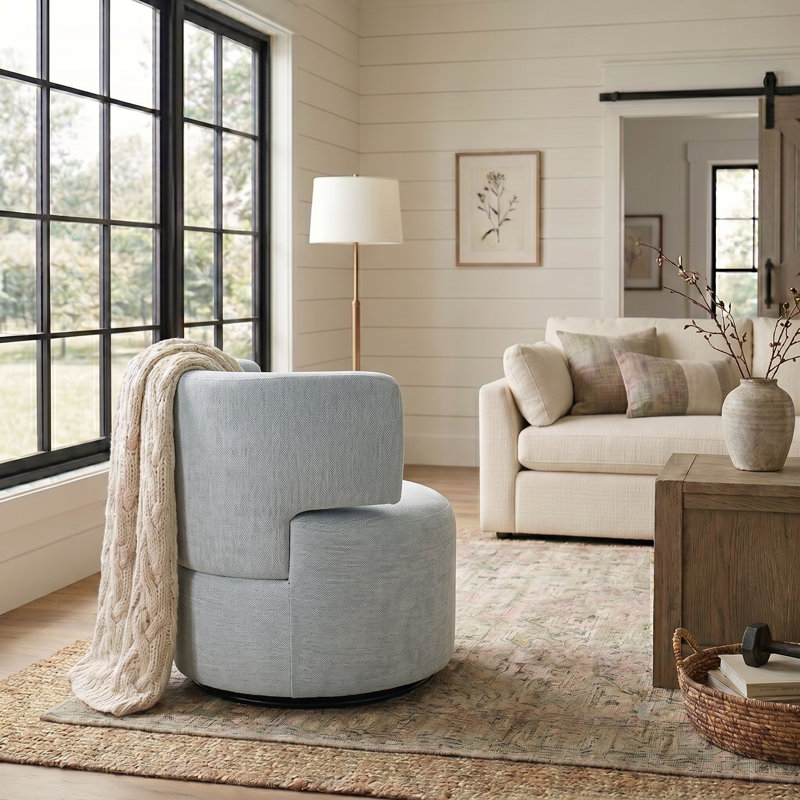 Swivel Accent Chair with Throw Pillow, Sage Chenille