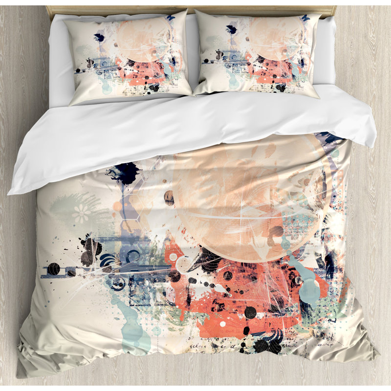 King Size Multicolor Abstract Microfiber Duvet Cover Set