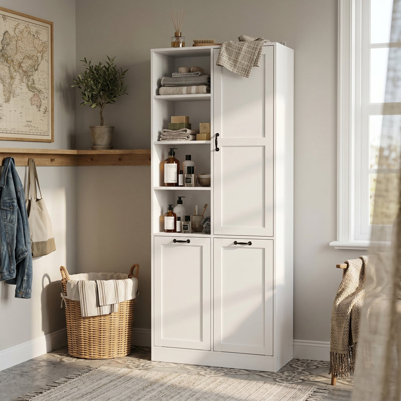 Bathroom Laundry Cabinet With Strong Storage, White