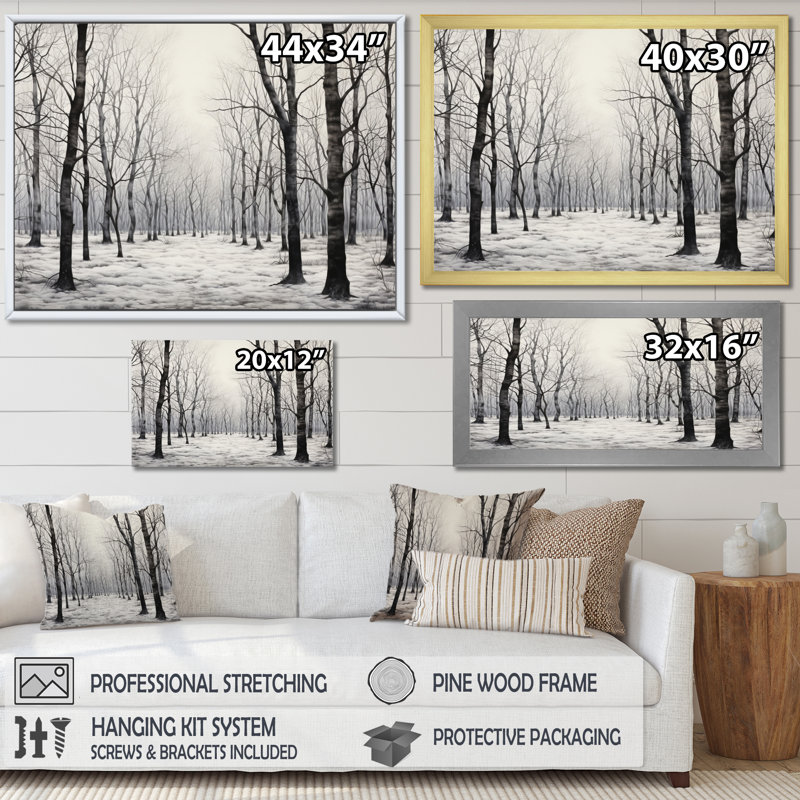 Grey Forest Whispering Woods - Landscape Trees Canvas Wall Art152, H 24 po x l 32 po x P 1 po