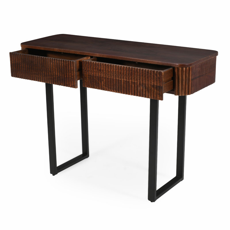 Solid Wood Entryway Table with Fluted Design, Honey