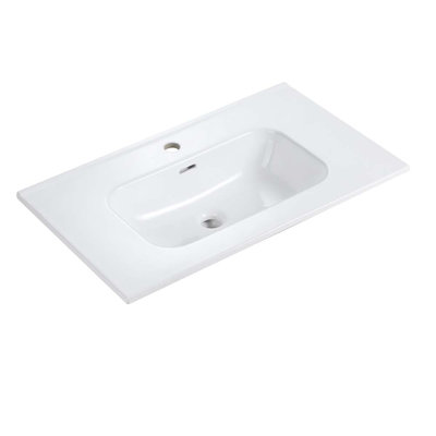 30 Inch Gloss White Ceramic Bathroom Sink - Integrated Basin with 1 Faucet Hole, Modern Design, Easy to Clean, Not Include Faucet & Drain