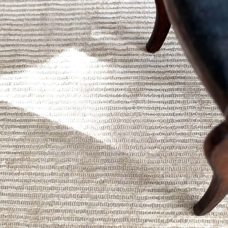 Cut Stripe Ivory Hand Knotted Viscose/Wool Rug, Rectangle 7'6" x 9'6"