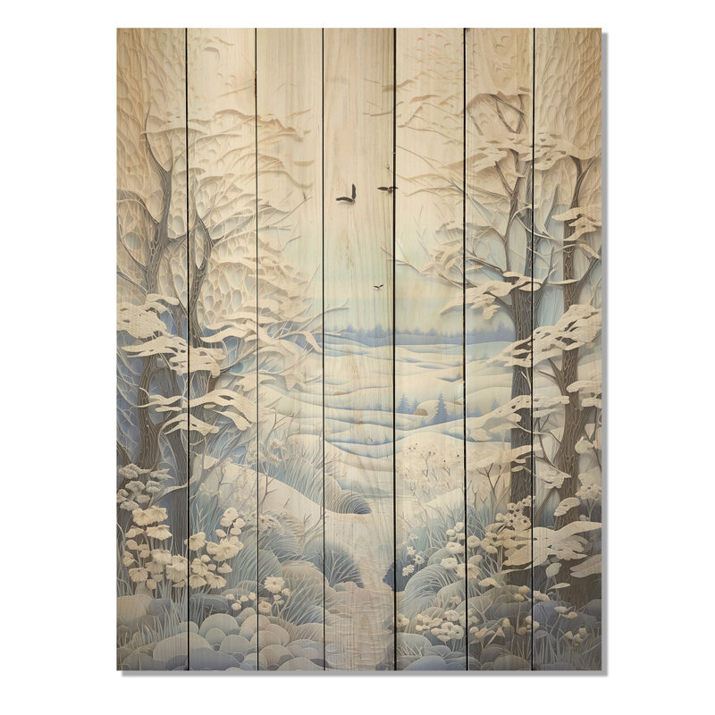 «White Winter Landscape Collage II», impression de paysage d'hiver sur bois, H 20 po x l 10 po