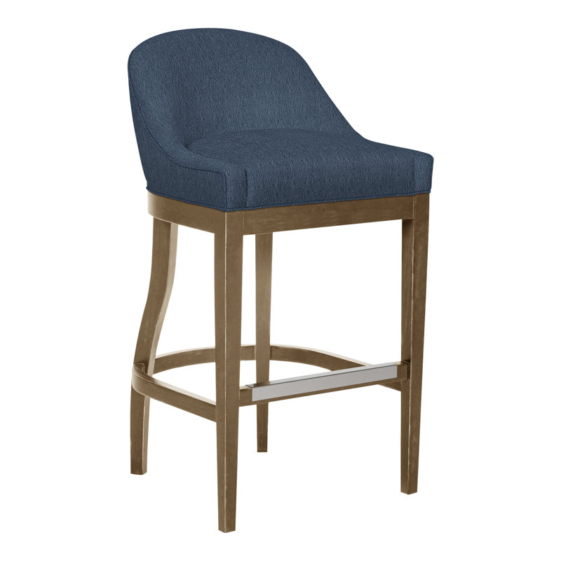 Calloway Upholstered Bar Stool with Solid Wood Frame, Navada Blue, Hampton