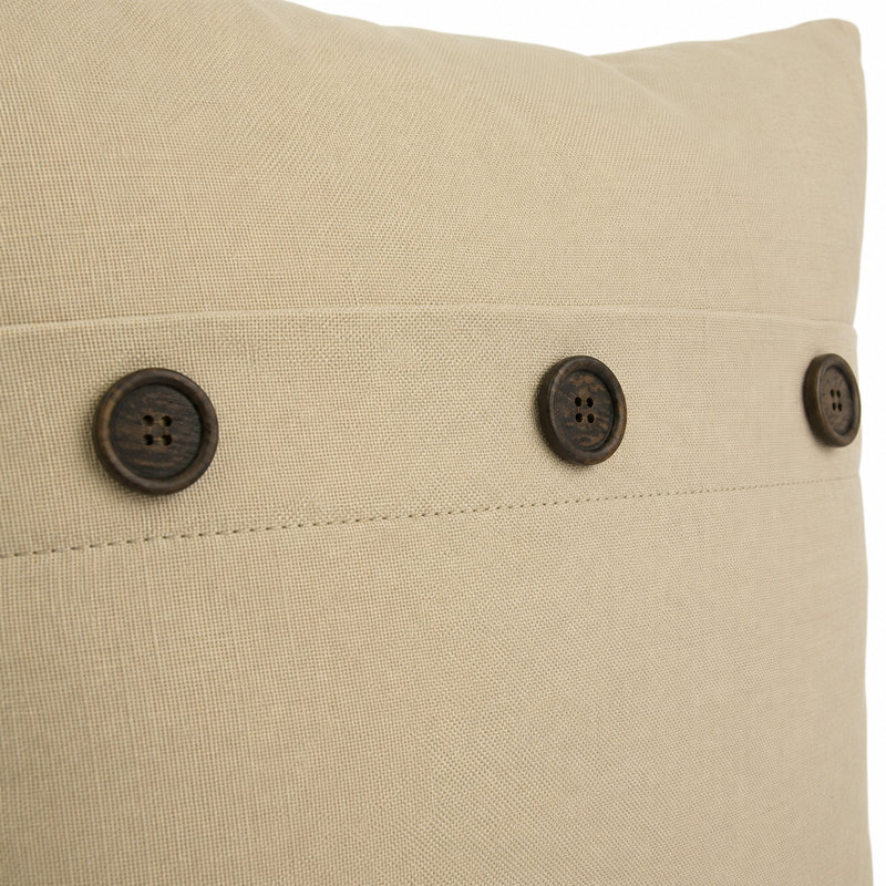 Solid Button Buttons Linen Throw Pillow, Natural