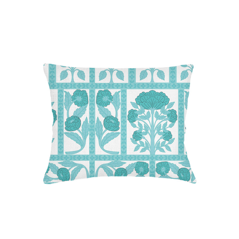 Teal Blossom Field Linen Pillow King Sham