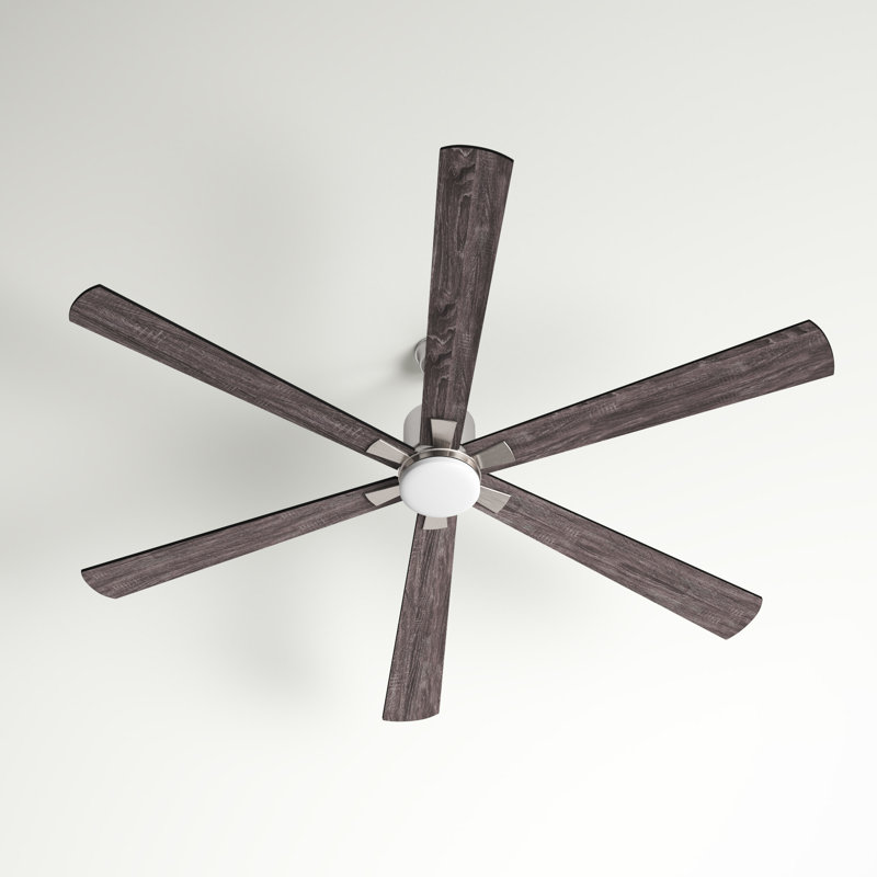 72 in. Satin Nickel Indoor Outdoor Rod Mount Ceiling Fan with Reversible Black-Driftwood Blades, Dimmable Integrated LED Light Kit and Remote Control, 3 Speeds, Energy Efficient DC Motor