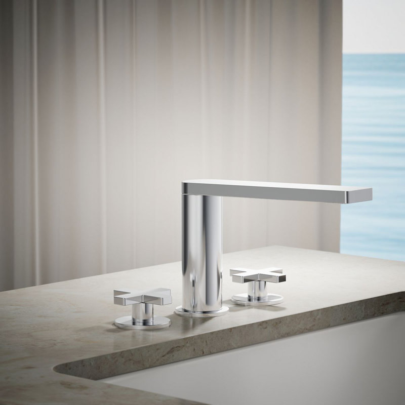 Composed Deck-Mount Bath Faucet With Cross Handles, Polished Chrome