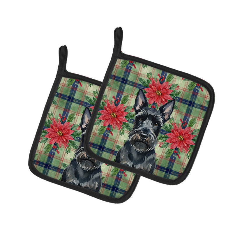 Paire de porte-casseroles Scottish Terrier Christmas Poinsettas