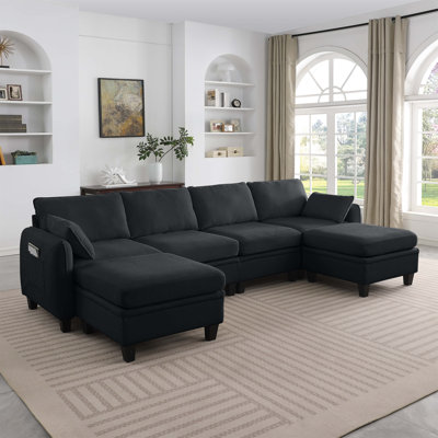 Canapé modulaire en chenille de 109 pouces, canapé en L en forme de L avec repose-pieds de rangement pour aménagements flexibles de salon