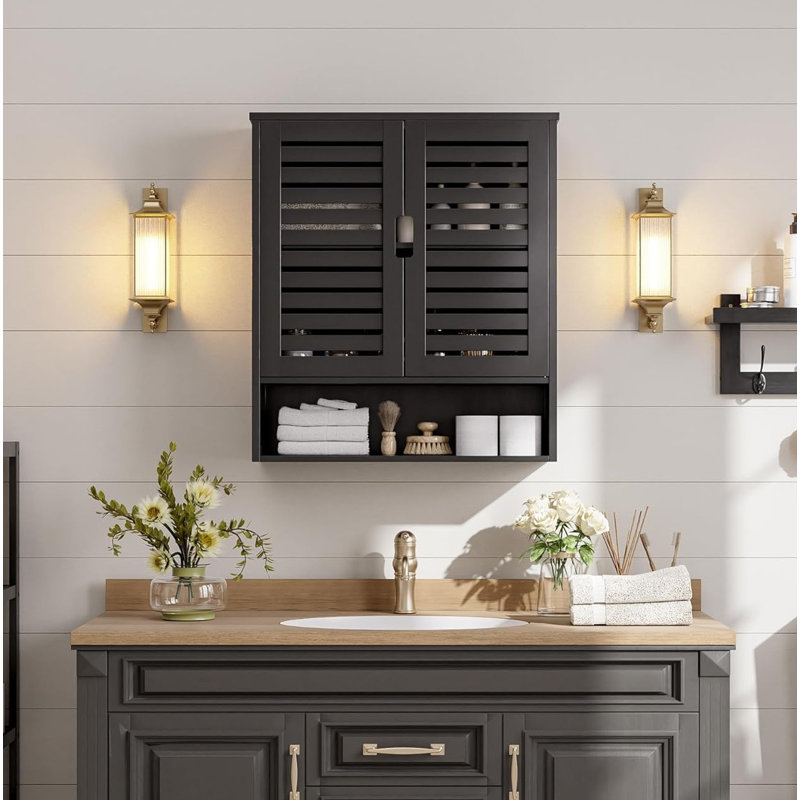 Elegant Bamboo Wall Cabinet-Space-Saving Bathroom & Over-Toilet Storage, Black