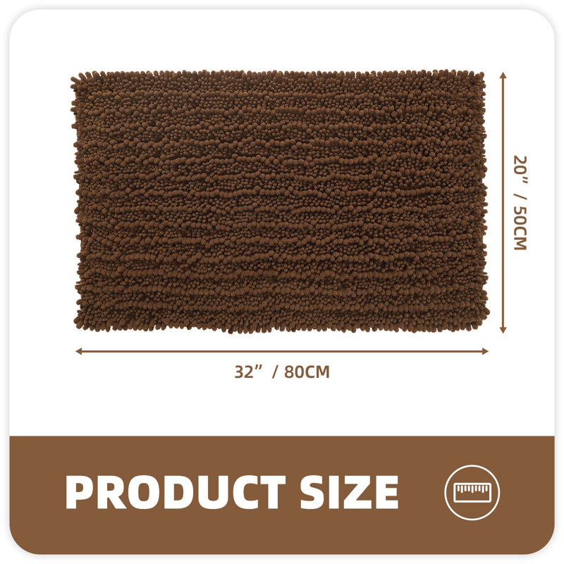 Egista Microfiber Non-Slip Bath Rug, 20" W x 32" L, Brown