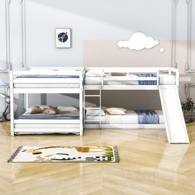 Ernaldus Full over Full and Twin over Twin L-Shaped Bunk Bed with Slide and Ladder