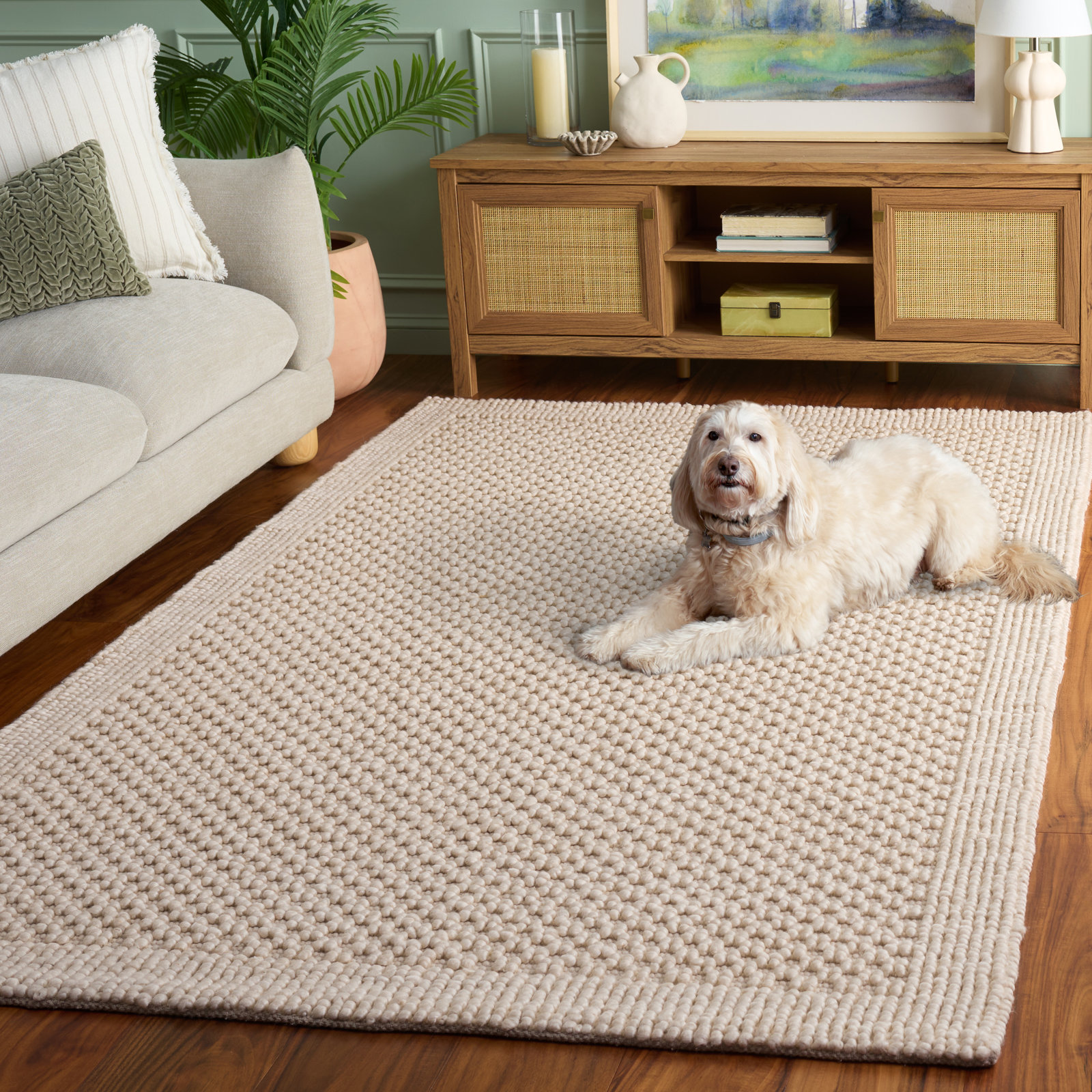 Hand-Woven Geometric Wool Rug, Rectangle 5' x 8'