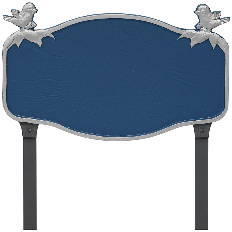 Plaque d'adresse mésange avec piquets de pelouse, Bleu de mer / Argent, Oui