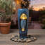 Fontaine d'extérieur moderne en céramique avec pompe de recirculation, glacis bleu et pot à plantes succulentes pour la cour arrière