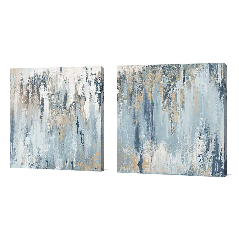 « Blue Illusion Square » par Patricia Pinto ‑ ensemble de deux reproductions à l'acrylique imprimées, 28 po x 28 po
