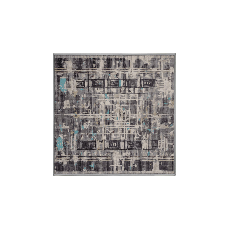 Machine Washable Gray Area Rug, Square 5'