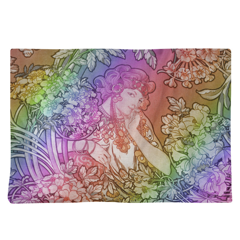 Récapitulatif 18" alphonse mucha femme entre les fleurs, Arc-en-ciel, Polyester sergé