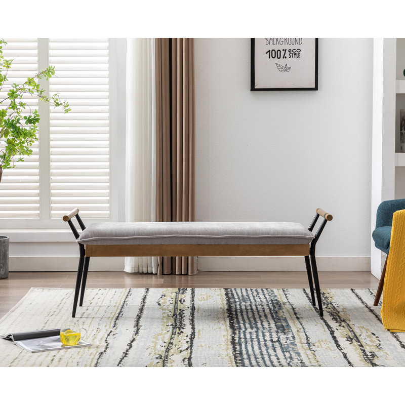 Ameera Storage Bench Industrial Bench with Arms, Gray