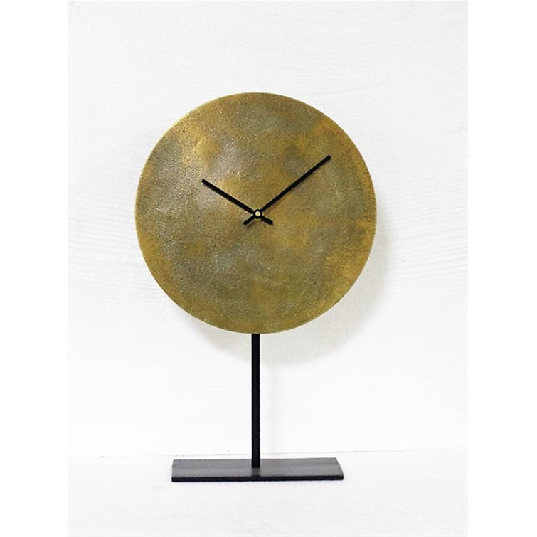 Metal Mechanical Tabletop Clock in Black/Antique Brass