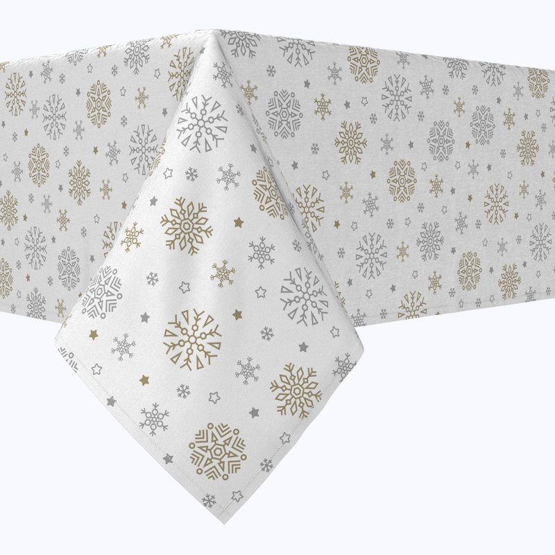 Eggo  Rectangular Tablecloth, 100% Cotton, Gold And Silver Snowflakes, 120" x 60"
