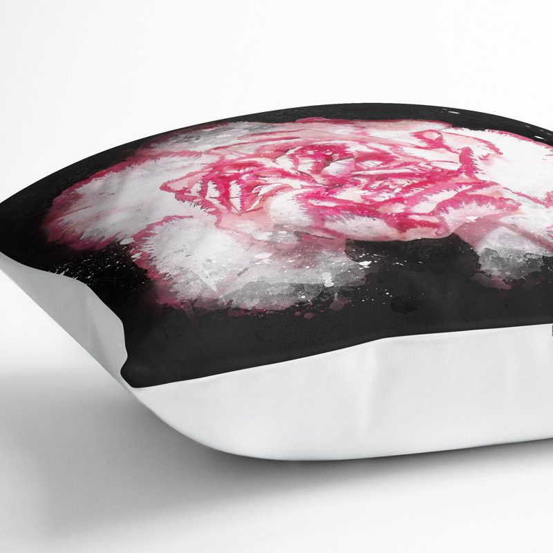 Carnation Flower Paint Splash Cushion with Filling, White, 40cm H x 40cm W x 15cm D