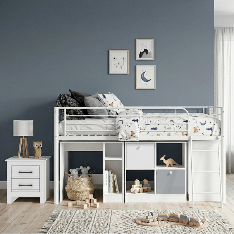 Leo Kids Metal Midsleeper Bed with Matching Bedside Table Bedroom Set