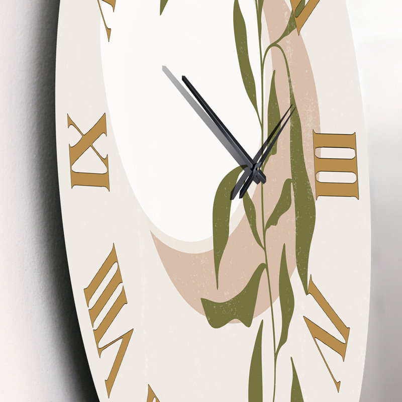 Abstrait soleil et lune avec feuille verte III - horloge murale moderne, Moyen